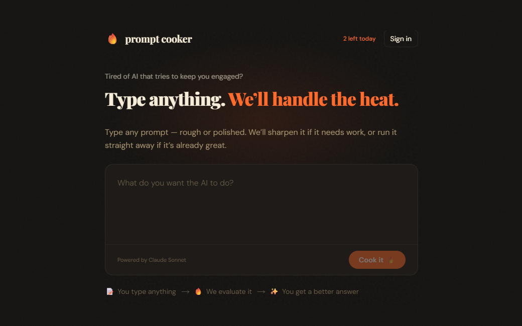prompt cooker: desktop screen