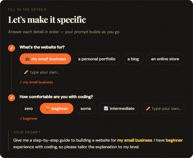 prompt cooker: interface detail